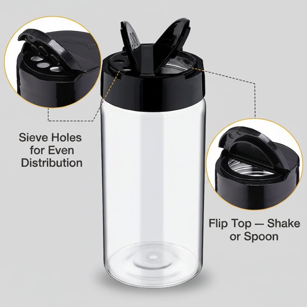 6, 9, 12, or 15 Clear Plastic Spice Jars with Shaker Lids for rubs/spice/seasoning
