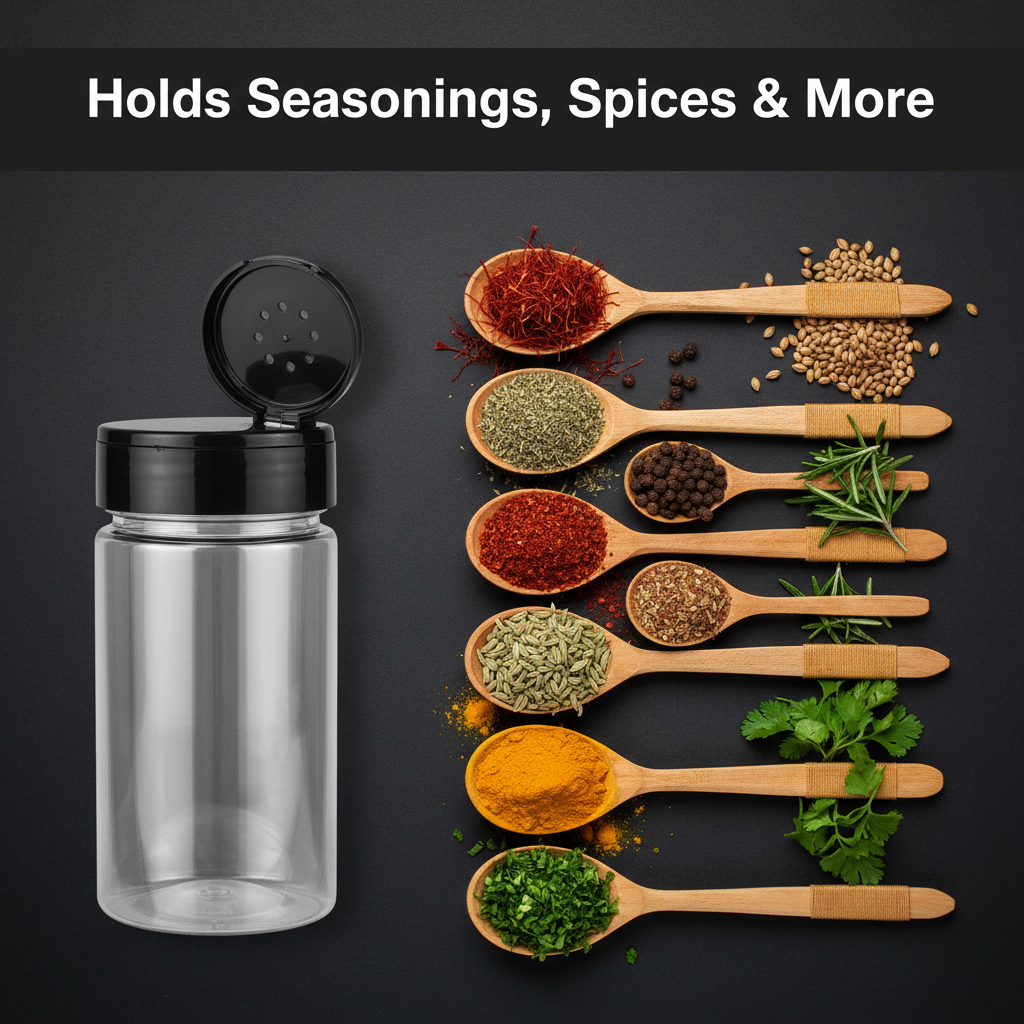 6, 9, 12, or 15 Clear Plastic Spice Jars with Shaker Lids for rubs/spice/seasoning