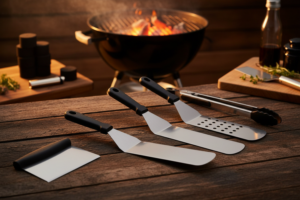 10 Piece Stainless Steel/Wood Barbecue Tool set for grilling/BBQ