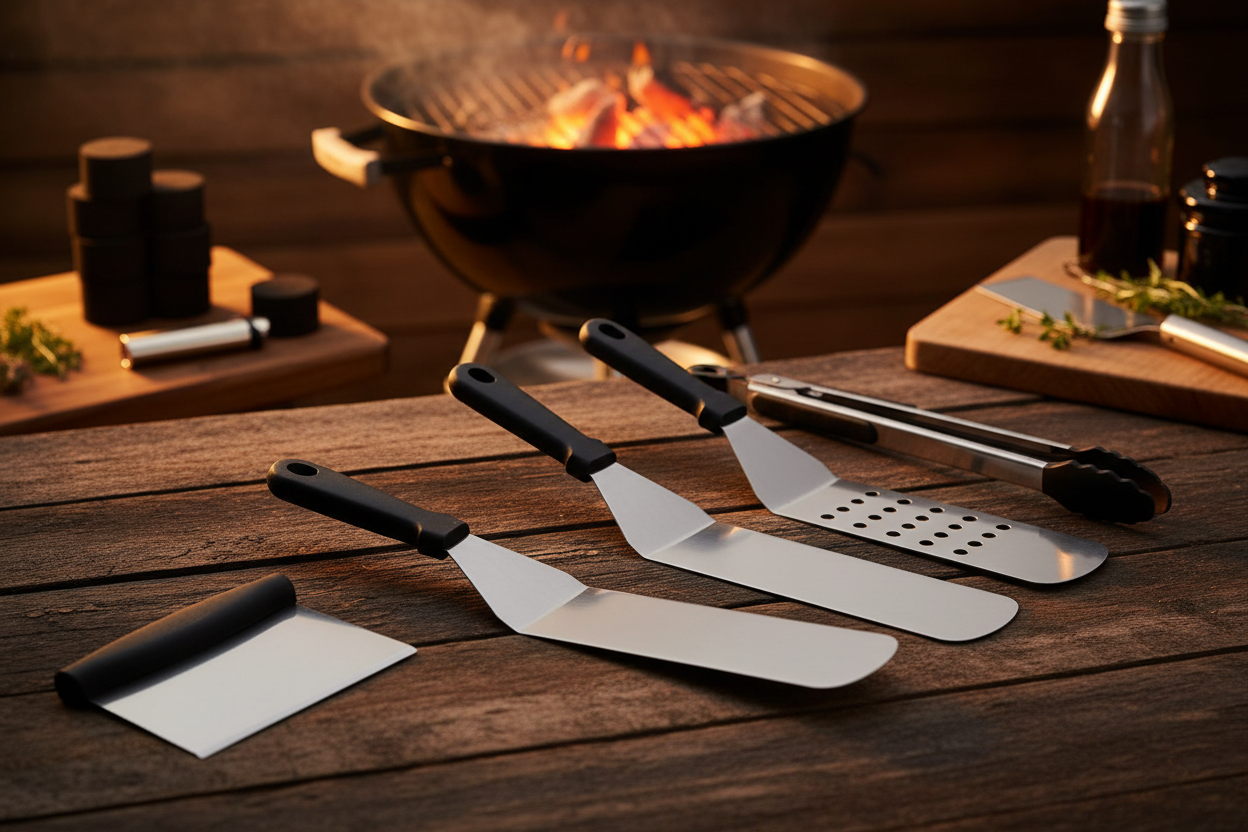 10 Piece Stainless Steel/Wood Barbecue Tool set for grilling/BBQ