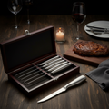 6 Piece Steak Knife Set with Hinged Rosewood Case